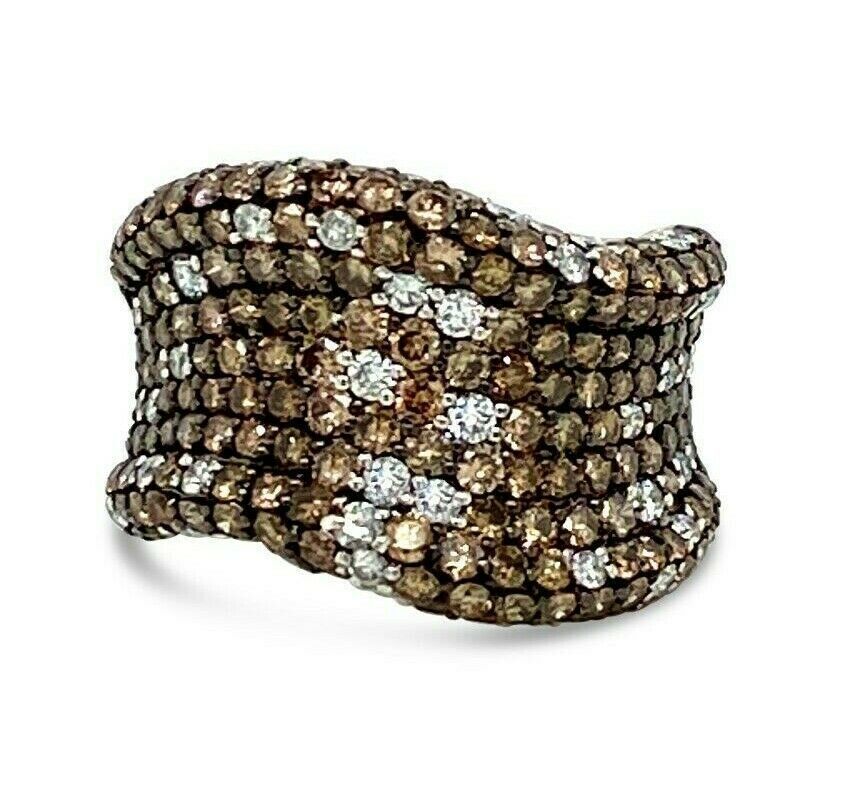 LeVian 14K White Gold Round Chocolate Brown Diamond New Multi Row Cocktail Ring