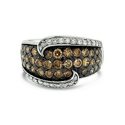 LeVian 14K White Gold Round Chocolate Brown Diamond Cluster Cocktail Ring