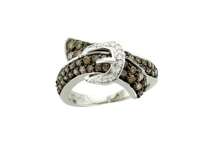 LeVian 14K White Gold Round Chocolate Brown Diamond Classic Buckle Cocktail Ring