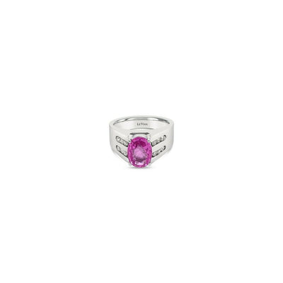 LeVian 14K White Gold Pink Sapphire Round Diamond Multi Row Fancy Cocktail Ring