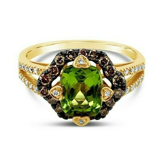 2 3/8 cts Green Peridot and Diamond Ring in 14K Yellow Gold by Le Vian - BirthStone.com