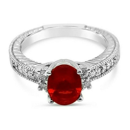 1 cts Red Fire Opals and Diamond Ring in 14K White Gold by Le Vian - BirthStone.com