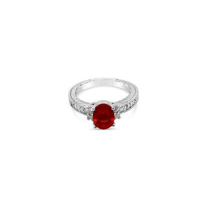 1 cts Red Fire Opals and Diamond Ring in 14K White Gold by Le Vian - BirthStone.com