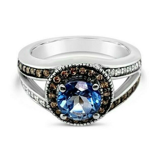 2 cts Blue Topaz and Diamond Ring in 14K White Gold by Le Vian - BirthStone.com