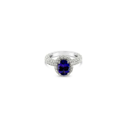 LeVian 18K White Gold Tanzanite Round Diamond Classic Pretty Halo Cocktail Ring