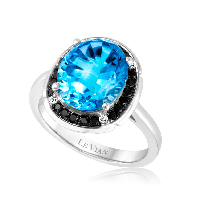 LeVian® Ring Blue Topaz Black Diamonds Vanilla Diamonds® 14K Vanilla Gold®