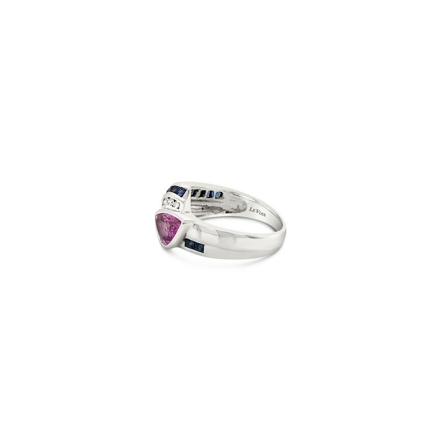 LeVian 18K White Gold Pink Sapphire Gemstone Round Diamond Classy Cocktail Ring