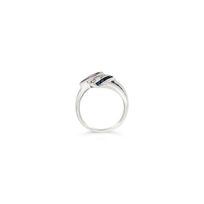 LeVian 18K White Gold Pink Sapphire Gemstone Round Diamond Classy Cocktail Ring