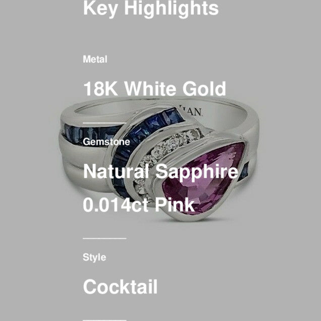 2 3/8 cts Pink Sapphire and Sapphire Ring in 18K White Gold by Le Vian