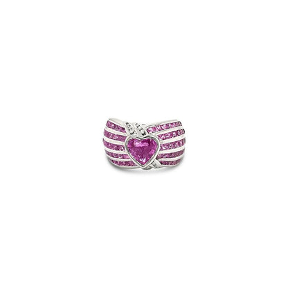 LeVian 18K White Gold Pink Sapphire Round Diamond Love Heart Cocktail Ring