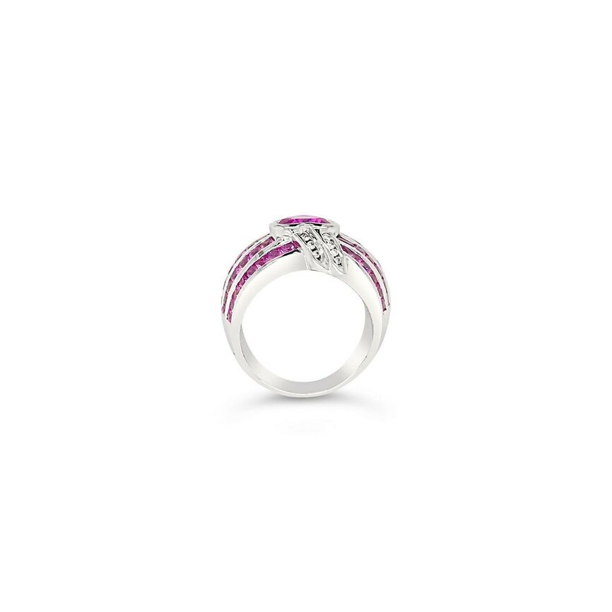 LeVian 18K White Gold Pink Sapphire Round Diamond Love Heart Cocktail Ring