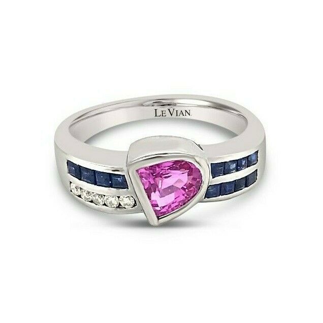 LeVian 18K White Gold Blue & Pink Sapphire Round Diamond Bezel Cocktail Ring