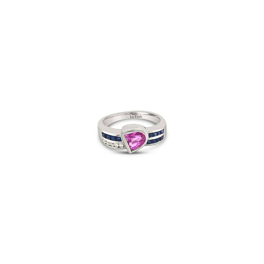 LeVian 18K White Gold Blue & Pink Sapphire Round Diamond Bezel Cocktail Ring