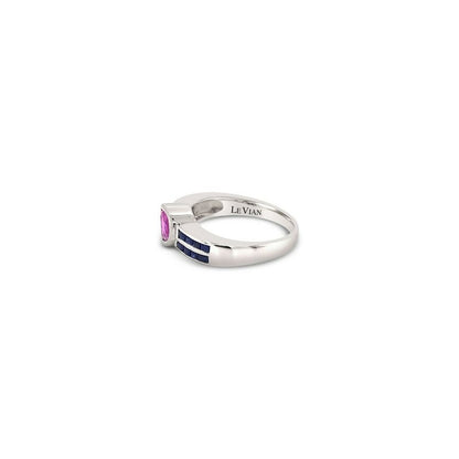 LeVian 18K White Gold Blue & Pink Sapphire Round Diamond Bezel Cocktail Ring