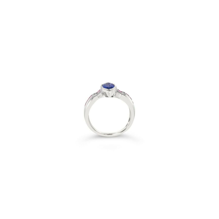 LeVian 18K White Gold Blue Tanzanite Pink Sapphire Diamond Accent Cocktail Ring