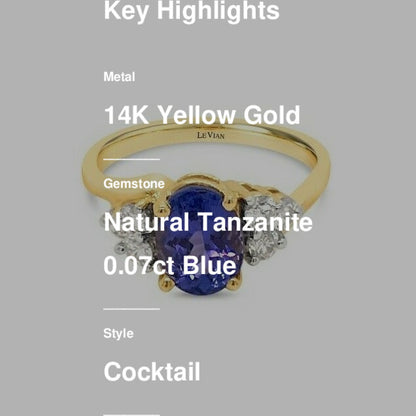 1 3/4 cts Blue Tanzanite and Diamond Ring in 14K Yellow Gold by Le Vian