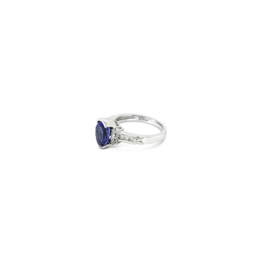 LeVian 14K White Gold Blue Purple Tanzanite Gemstone Round Diamond Cocktail Ring