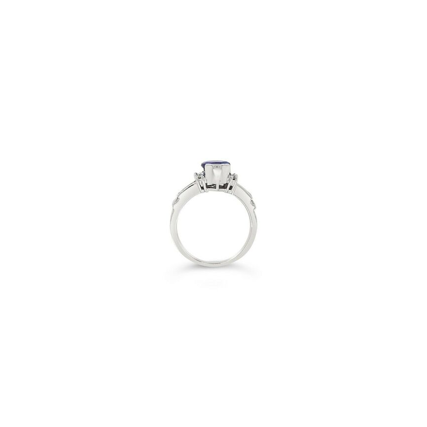 LeVian 14K White Gold Blue Purple Tanzanite Gemstone Round Diamond Cocktail Ring