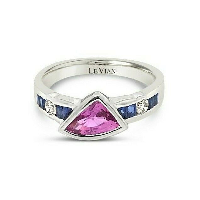 LeVian 18K White Gold Pink Sapphire Gemstone Round Diamond Classic Cocktail Ring