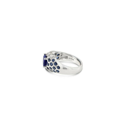 LeVian 18K White Gold Purple Blue Tanzanite Sapphire Round Diamond Cocktail Ring