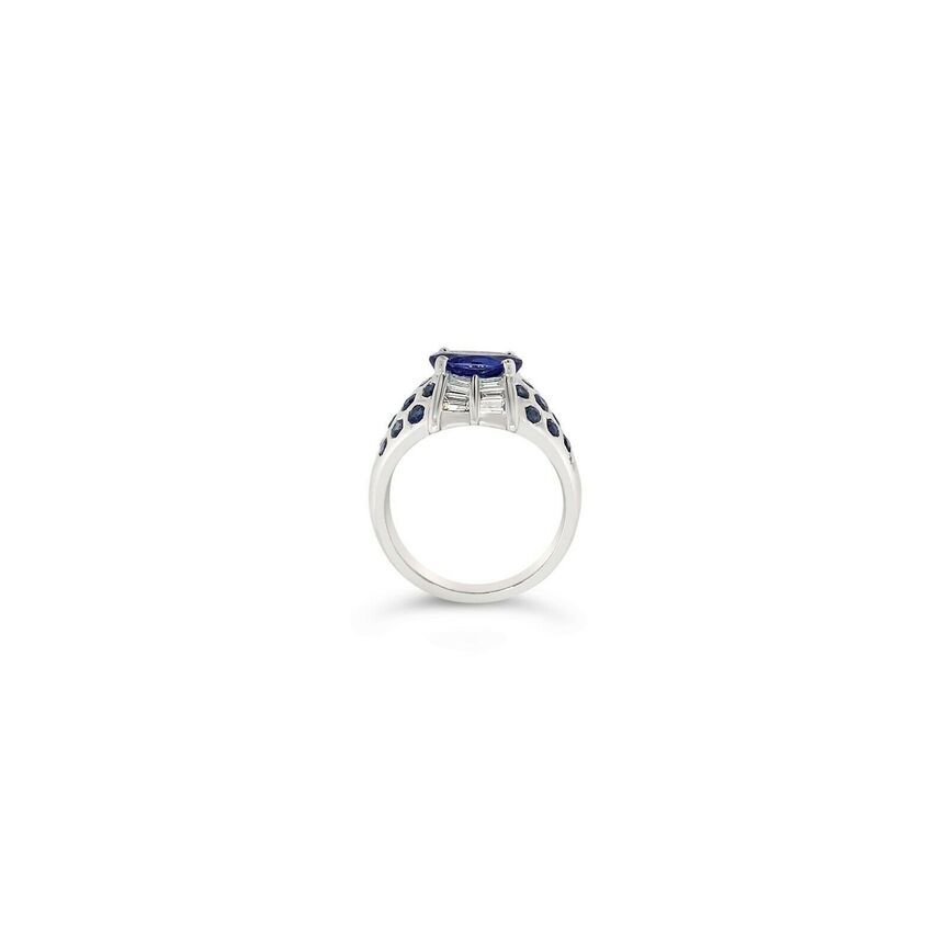 LeVian 18K White Gold Purple Blue Tanzanite Sapphire Round Diamond Cocktail Ring