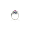 LeVian 18K White Gold Pink Blue Sapphire Round Diamond Cocktail Bezel Ring
