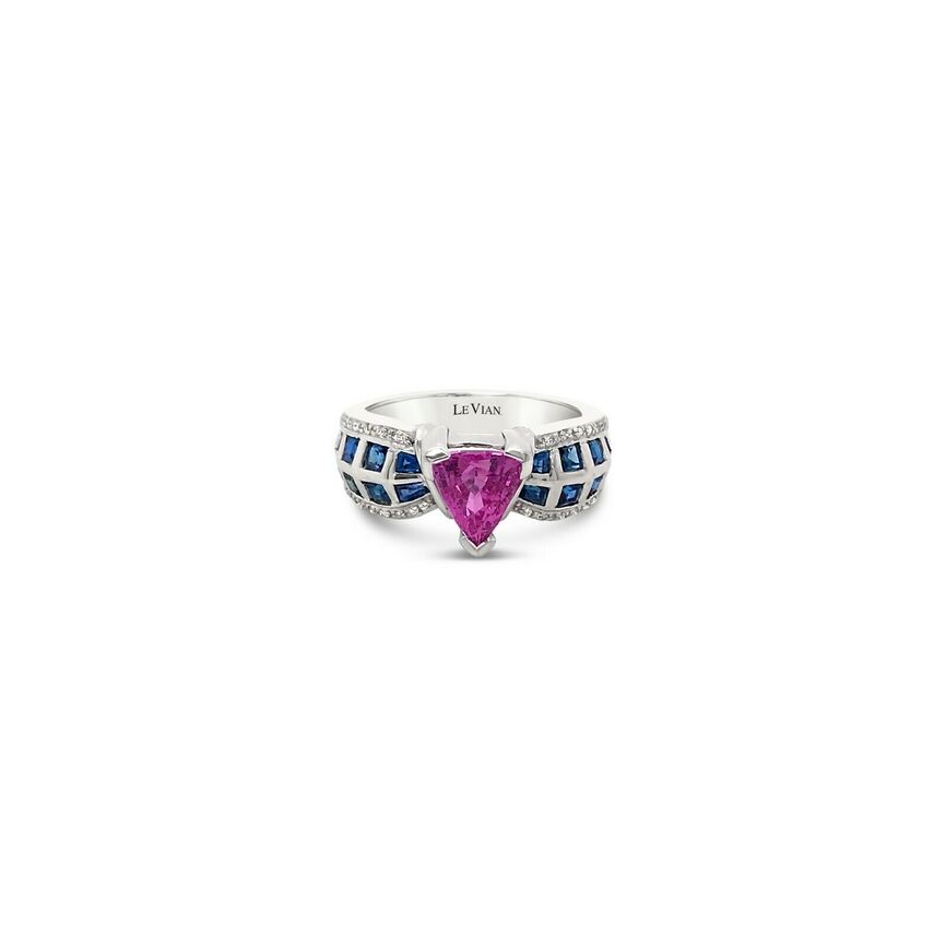 LeVian 18K White Gold Pink Blue Sapphire Round Diamond Bezel Cocktail Ring