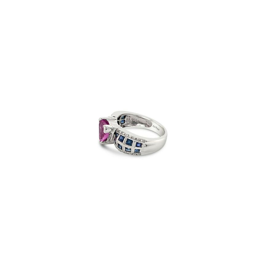 LeVian 18K White Gold Pink Blue Sapphire Round Diamond Bezel Cocktail Ring