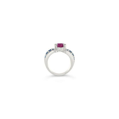 LeVian 18K White Gold Pink Blue Sapphire Round Diamond Bezel Cocktail Ring