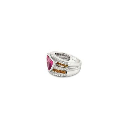 LeVian 18K White Gold Pink Yellow Sapphire Round Diamond Bezel Cocktail Ring