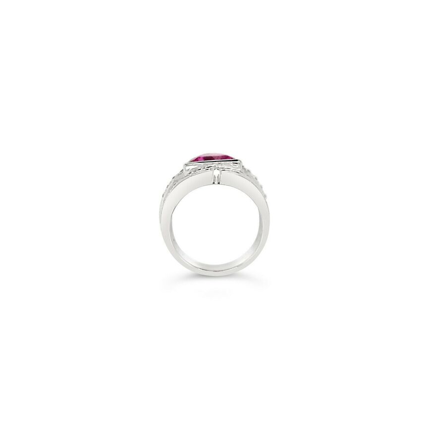 LeVian 18K White Gold Pink Yellow Sapphire Round Diamond Bezel Cocktail Ring