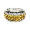 LeVian 14K White Gold Yellow Sapphire Round Brown Diamond Classy Multi Row Ring
