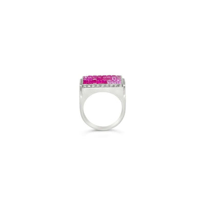 LeVian 14K White Gold Pink Sapphire Red Ruby Diamond Cluster Cocktail Ring