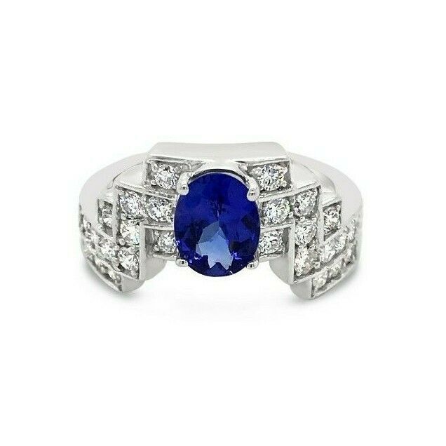 1 2/3 cts Blue Tanzanite and Diamond Ring in 14K White Gold by Le Vian - BirthStone.com