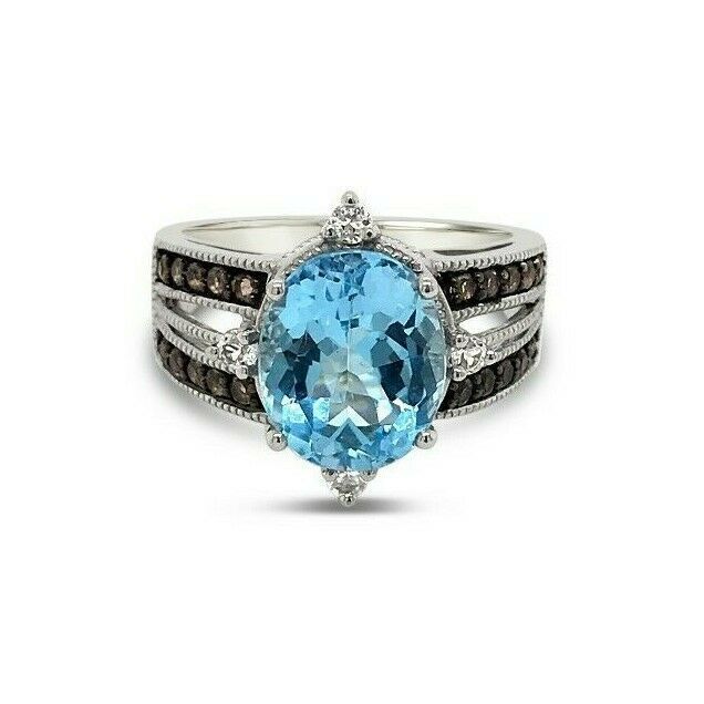 4 1/3 cts Blue Topaz and Smoky Quartz Ring in 14K White Gold by Le Vian - BirthStone.com