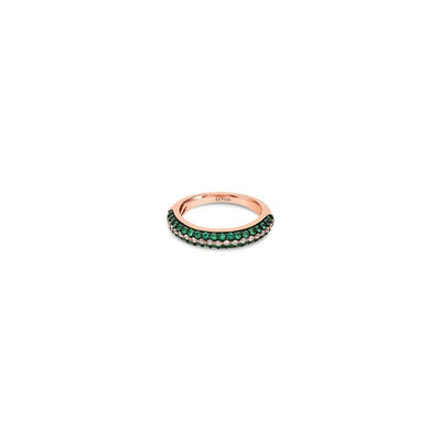 LeVian 14K Rose Gold Emerald Round Diamond Multi Row Gemstone Classic Band Ring