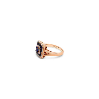 LeVian 14K Rose Gold Blue Sapphire Round Diamond Triple Halo Fancy Cocktail Ring