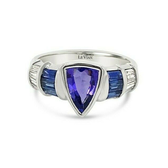 LeVian 18K White Gold Blue Tanzanite Sapphire Baguette Diamond Cocktail Ring