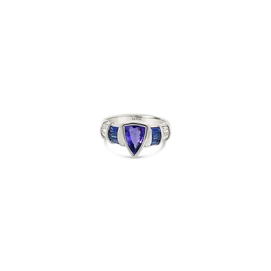 LeVian 18K White Gold Blue Tanzanite Sapphire Baguette Diamond Cocktail Ring