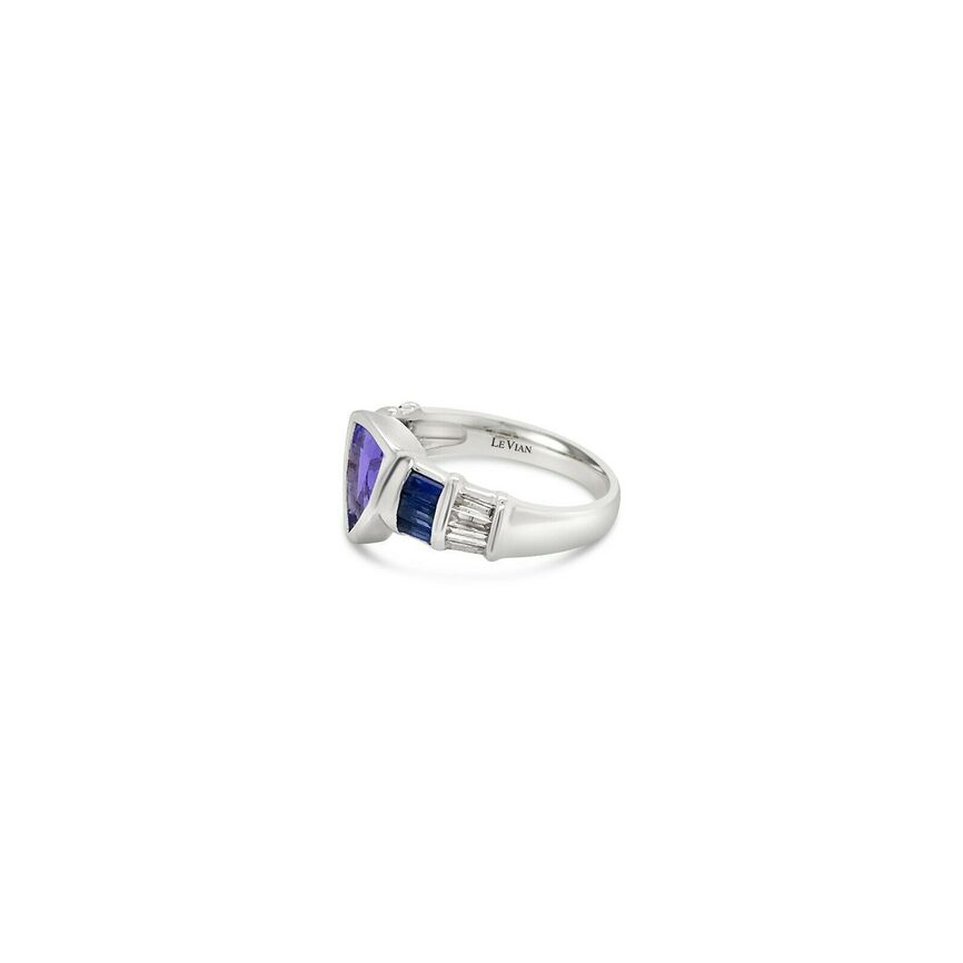 LeVian 18K White Gold Blue Tanzanite Sapphire Baguette Diamond Cocktail Ring