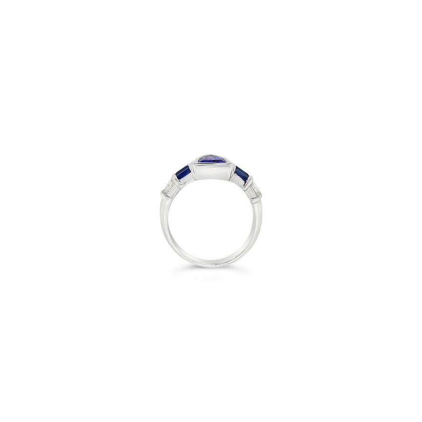 LeVian 18K White Gold Blue Tanzanite Sapphire Baguette Diamond Cocktail Ring