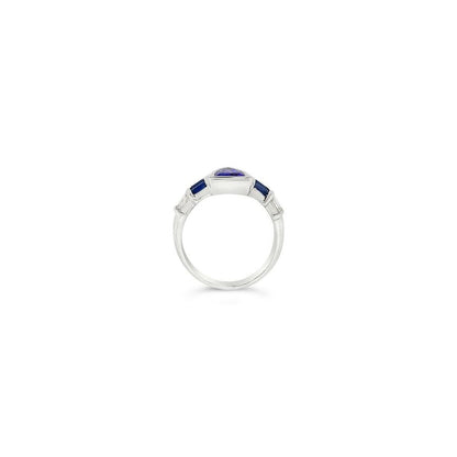 LeVian 18K White Gold Blue Tanzanite Sapphire Baguette Diamond Cocktail Ring