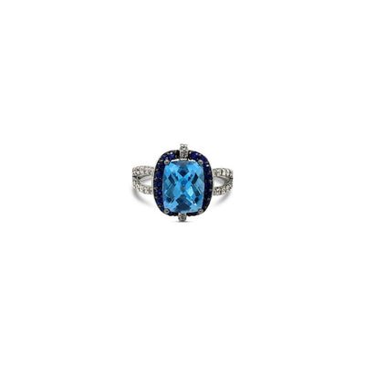 LeVian 14K White Gold Blue Topaz Sapphire Round Diamond Fancy Cocktail Halo Ring