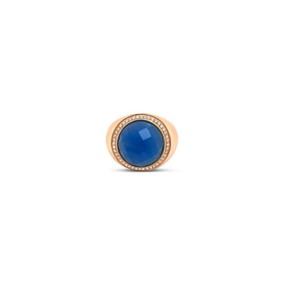 LeVian 14K Rose Gold Sky Blue Agate Gemstone Round Diamond Halo Cocktail Ring