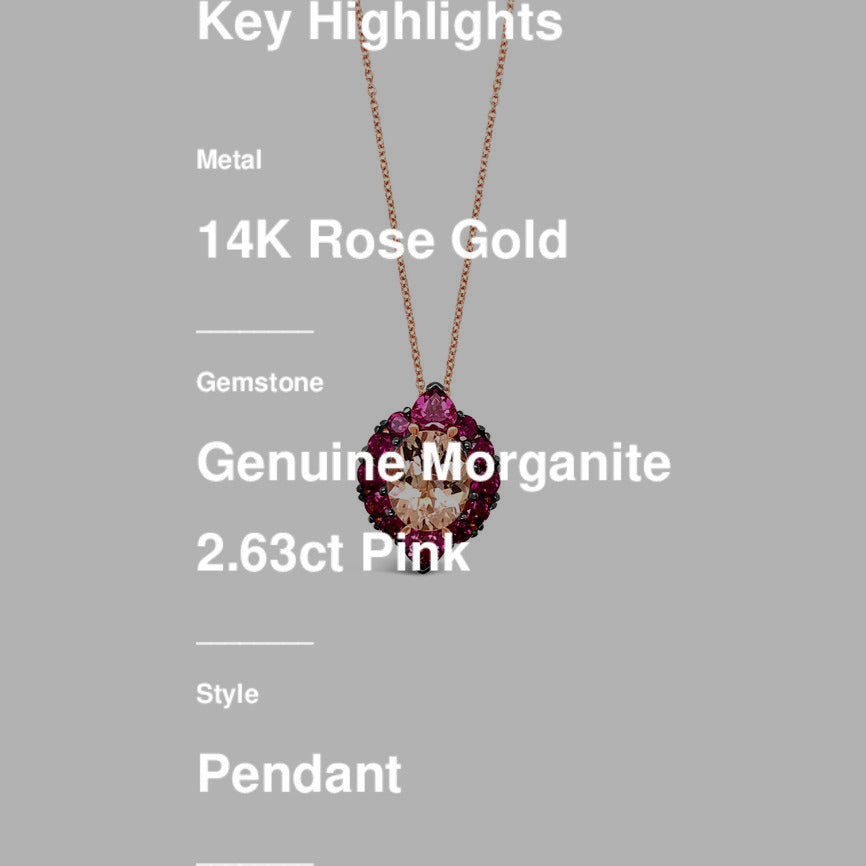 LeVian Necklace Pink Morganite in 14K Rose Gold 5 1/8 cts