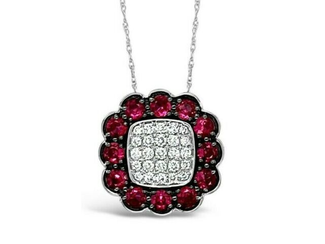 1 1/4 cts Red Ruby and Diamond Necklace in 14K White Gold by Le Vian - BirthStone.com