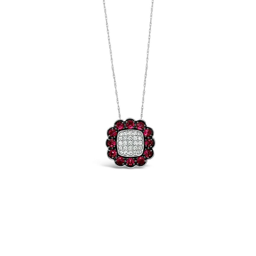 1 1/4 cts Red Ruby and Diamond Necklace in 14K White Gold by Le Vian - BirthStone.com