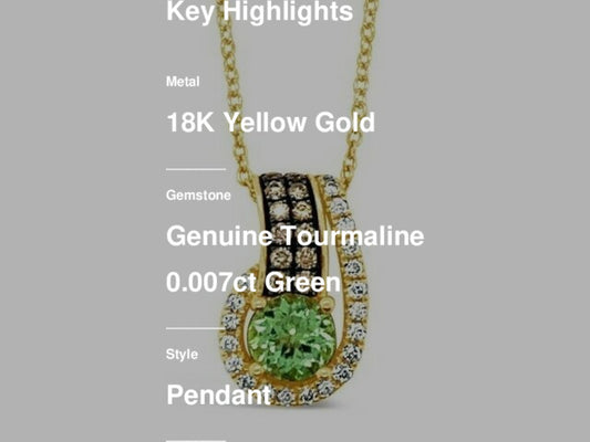 1 1/8 cts Green Tourmaline and Diamond Necklace in 18K Yellow Gold by Le Vian