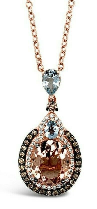 Le Vian® Necklace Morganite, Aquamarine, White/Chocolate Diamonds® 14K Rose Gold