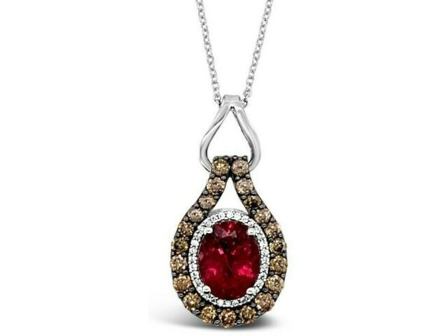 2 3/8 cts Red Rubellite and Diamond Necklace in 14K White Gold by Le Vian - BirthStone.com